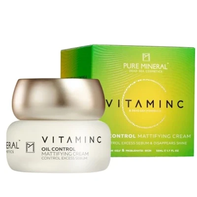Abbildung von Pure Mineral Mattierende Creme zur Ölkontrolle mit Vitamin C Mineralien aus dem Toten Meer, Reduziert Sebum, Strahlende Haut Ohne Silikone, Sulfate, Parabene 50ml