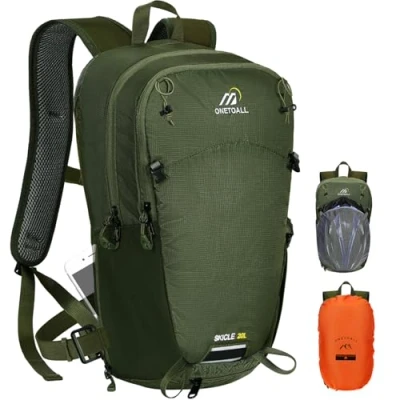 Abbildung von ONETOALL Wanderrucksack 20L Wasserdicht, Fahrradrucksack mit Helmnetz und Regenschutz, Tagesrucksack Abnehmbarem Bauchgürtel zum Radfahren Wandern Tagestour Sport Alltag