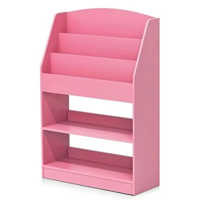 Abbildung von Furinno Magazin/Bücherregal mit Aufbewahrungsfächern für Kinder, holz, Rosa, 24 x 62.41 94 cm