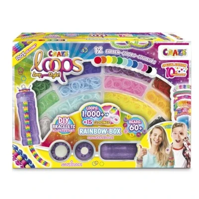 Abbildung von CRAZE loops Rainbow Box Regenbogen Loom Bänder Set mit 1000 Gummibänder zum Basteln Halsketten, Ringe und Armbänder selber machen