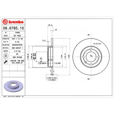 Abbildung von BREMBO 08.6785.10 Bremsscheibe 239 10 4 voll mit Schrauben VOLKSWAGEN: Polo III Schrägheck, MAN: TGE Kasten, Pritsche/Fahrgestell, Bus