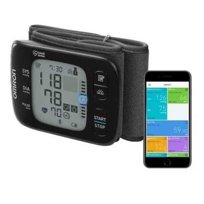 Abbildung von Omron Handgelenk Blutdruckmessgerät RS7 Intelli IT (HEM 6232T D), mit LED Positionierungssensor und Bluetooth Funktion