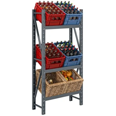 Abbildung von HOMCOM Getränkekistenregal für 6 Kisten, Freistehend Getränkeregal mit 3 Verstellbaren Ebenen, Kistenregal, 80 x 30 160 cm, Stahl, Grau