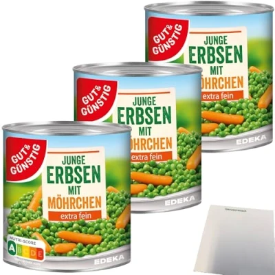 Abbildung von Gut&amp;Günstig Junge Erbsen mit Möhrchen extra fein 3er Pack (3x800g Dose) + usy Block