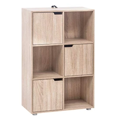 Abbildung von WOLTU Bücherregal Bücherschrank Standregal Aufbewahrungregal Raumteiler Büroregal Aktenschrank, mit 3 Türen, 6 Fächer, 29 x 91 59,6 cm, SK001hei