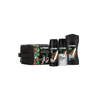 Abbildung von LYNX Afrika Geschenkset für Ihn Kulturbeutel Trifecta mit Körperspray, Duschgel und Anti Transpirant Deodorant, 3 teilig