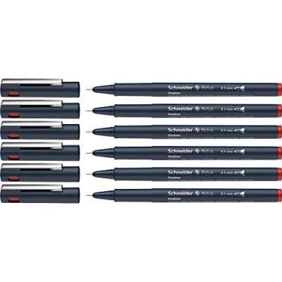 Abbildung von Schneider Pictus Fineliner (Strichstärke 0,1 mm, dokumentenechte Pigmentliner, metallgefasste Spitze, Gehäuse aus 85% recyceltem Kunststoff) 6er Pack, rot