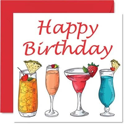 Abbildung von Geburtstagskarten für Männer und Frauen Cocktails Happy Birthday Karte Mama, Vater, Bruder, Schwester, Sohn, Tochter, Nan, Opa, 145 mm x Geburtstagskarte zum 30. 40. 50. Geburtstag