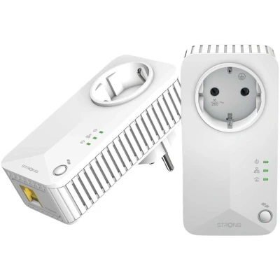 Abbildung von STRONG Powerline 600 Kit enthält 2 Adapter bis zu Mbit/s HomePlug AV Standard Reichweite über 300 m Verbindung Ethernet Kabel