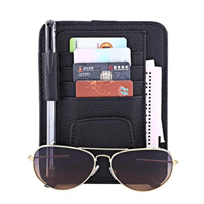 Abbildung von Keenso Auto Sonnenblende Organizer, Multifunktions Veranstalter Karte Lagerung Gläser Halter Clip Tasche Hängen PU Leder(Schwarz)
