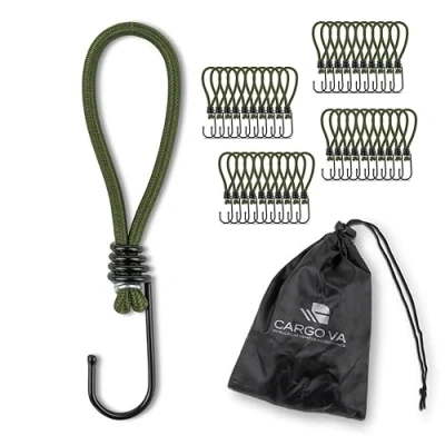 Abbildung von CargoVA® 40 Spanngummis mit Haken und praktischer Tasche Expanderhaken für Planen Netze Olivgrün 15cm [20 Stück]