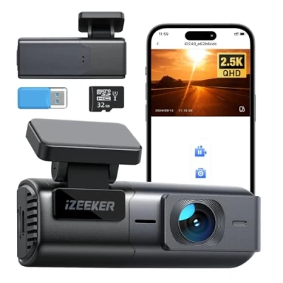 Abbildung von iZEEKER 2,5K Dashcam WiFi Dashkamera für Autos, Mini Auto Kamera 1440P Front mit App Unterstützung, 32GB Karte, Nachtsicht, WDR, G Sensor, Loop Aufnahme, 24H Parkmodus