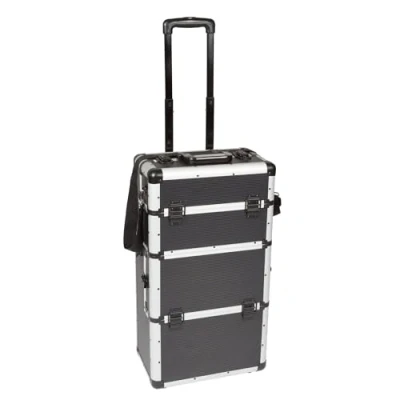 Abbildung von Perel Werkzeugkoffer, Trolley Funktion, ausziehbarer Griff, Schlüsselschloss, 2 Schlüssel, Aluminium, Schwarz, 370 x 225 670 mm