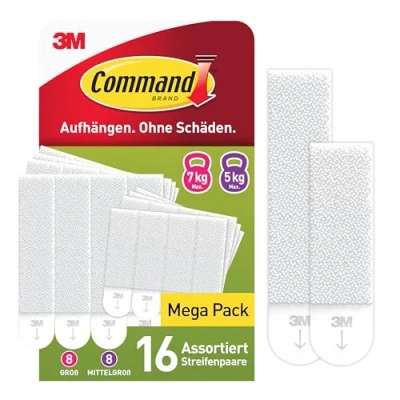 Abbildung von Command Bilder Montagestreifen, Bildaufhänger, Vorteilspack mit 8x2 Größe L und Mittel, Weiß Befestigung ohne Bohren