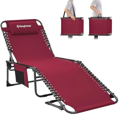 Abbildung von KingCamp Campingliege Sonnenliege Gartenliege klappbar 5 Stufig Verstellbarer Rückenlehne Liege Gartenstuhl Strandliege Camping Klappbett mit Kopfkissen für Garten Urlaub Outdoor Strand Pool