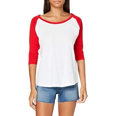 Abbildung von Build Your Brand Damen By022 ladies 3/4 Contrast Raglan Tee T Shirt, Wht/Red, 4XL EU