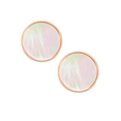 Abbildung von Hey Happiness Paar Ohrstecker Kreis Muschelschale 18K Roségold vergoldet, Edelstahl Ohrringe Damen Perlmutt rund, wasserfest