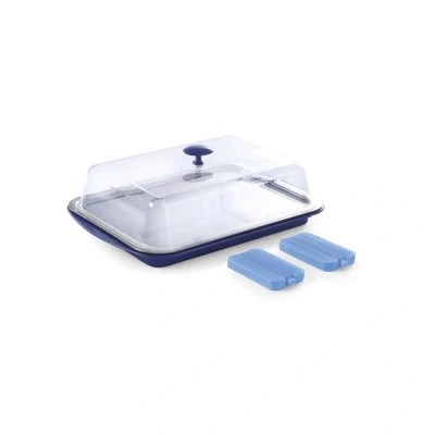 Abbildung von HENDI Thermo Platte mit Haube 43 x 29 15 cm Edelstahltablett 2x Kühlakku 5 teiliges Set transparent, Gastro gekühlte Aufschnittplatte