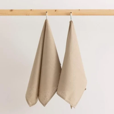 Abbildung von Belum Packung mit 2 Geschirrtüchern, maschinenwaschbar, 100% Leinen, 45 x 70 cm, 2er Pack wiederverwendbare Küchentücher (Taupe)
