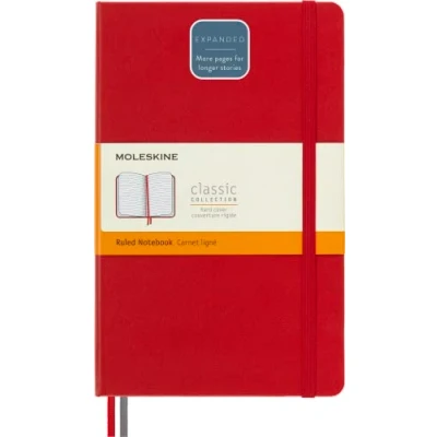 Abbildung von Moleskine Klassisches Notizbuch, Linierte Seiten, fester Einband und elastischer Verschluss, Größe 13 x 21 cm, Farbe scharlachrot, 400 Seiten