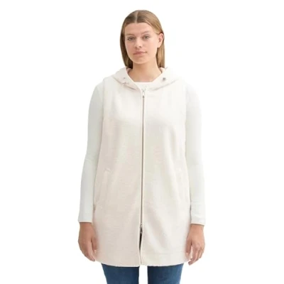 Abbildung von TOM TAILOR Damen Plussize Teddy Weste mit Kapuze,10315 Whisper White, 46