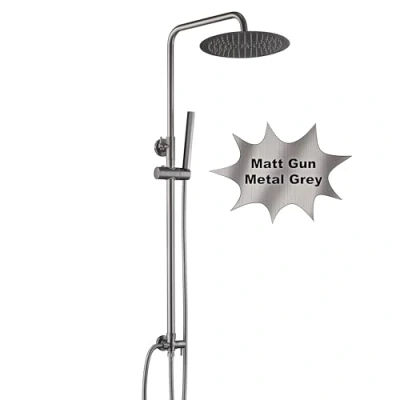 Abbildung von Görbach Edelstahl Duschset ohne Armatur, Regendusche Duschsystem mit Duschkopf, Duschstange, Duschschlauch, Kopfbrause D25cm Gunmetal Grau