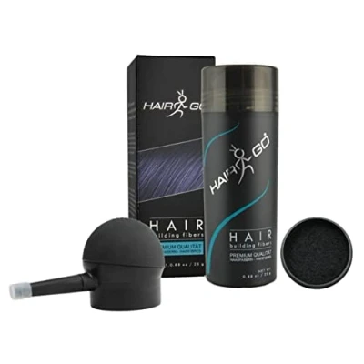 Abbildung von HAIR GO Premium Schütthaar + APPLIKATOR SPARSET zur Haarverdichtung Streuhaar Haarverdichter Haarausfall (schwarz)