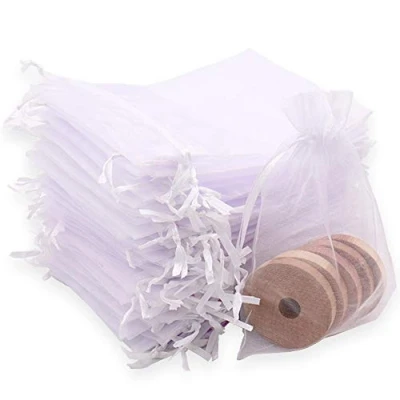 Abbildung von Leeyunbee 100 Stück Weiß Organzasäckchen 10 x 15 cm Organzabeutel, Säckchen Geschenk Schmuck Hochzeit Bonbonsbeutel Für Festival Party und Hochzeit, Satin Kordelzug