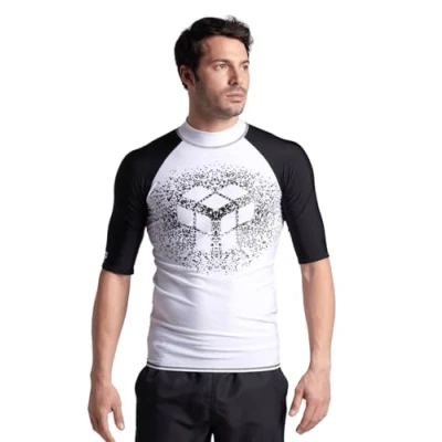 Abbildung von Arena Herren Mens Rash Vest S/S Graphic Shirt, White Black, XL EU