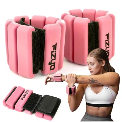 Abbildung von Fizyo Verstellbare Handgelenkgewichte Set mit 2 Stück Langlebiges tragbares Handgelenk und Knöchelgewichte für Yoga, Tanz, Barre, Pilates, Cardio, Aerobic, Walkingn (Rosa, 900g)