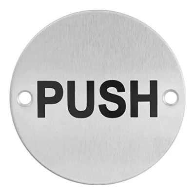Abbildung von Schild mit Aufschrift &quot;Push&quot;, Edelstahl, 76 mm, Sicherheitsschild Befestigungen