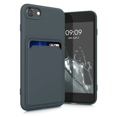 Abbildung von kwmobile Handyhülle kompatibel mit Apple iPhone SE (2022) / (2020) 8 7 Hülle Handy Cover Fach für Karten in Dunkler Schiefer