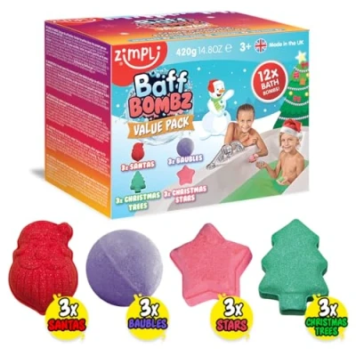 Abbildung von Zimpli Kids, 12 Badebomben für Kinder, Badestrümpfe, Weihnachtsgeschenke Kinder und Mädchen, biologisch, feuchtigkeitsspendend, vegan freundlich tierversuchsfrei