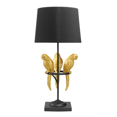 Abbildung von Riess Ambiente Design Tischlampe Wildlife 75cm schwarz Gold rund Papagei Skulpturen mit Marmor Fuß Nachttischlampe Beistelllampe