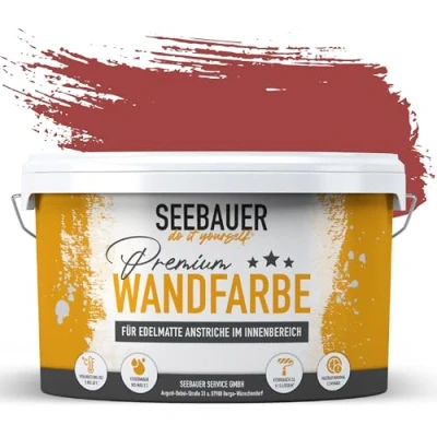 Abbildung von SEEBAUER diy Wandfarbe Rot 5L für Innen (No. 336 Red Wine) Edelmatte weinrote Innenfarbe Rottöne sehr hohe Deckkraft Matt, Abwaschbar und Tropffrei