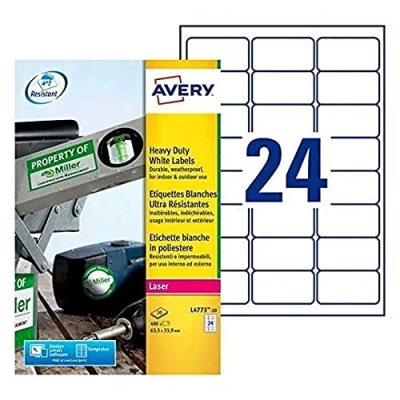 Abbildung von Wetterfestes Etikett Avery 63,5 x 33,9 mm 20 Blatt 24 Etiketten pro