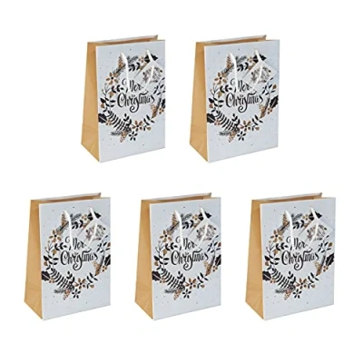 Abbildung von Sigel QW007 mittelgroße Papier Geschenktüten, 5er Set, gold/schwarz, Weihnachten, 23x17 cm