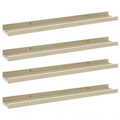 Abbildung von vidaXL 4X Wandregal Bücherregal Wandboard Schweberegal Hängeregal Dekoregal Freischwebend Regal Büroregal Wandablage Weiß Sonoma Eiche 60x9x3cm