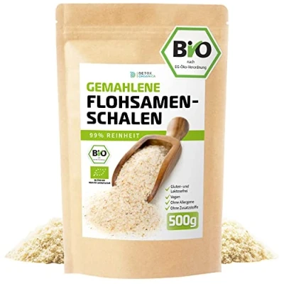 Abbildung von D&amp;O Nature Products Flohsamenschalen Gemahlen Bio 500g, 99% Reinheit in Deutschland kontrolliert und abgefüllt, Vegan Glutenfrei Ballaststoffreich Low Carb, Flohsamen Pulver