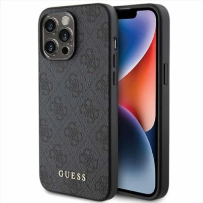 Abbildung von Guess GUHCP15LG4GFGR Hülle für iPhone 15 Pro 6.1&quot; grau Hard case 4G Metal Gold Logo