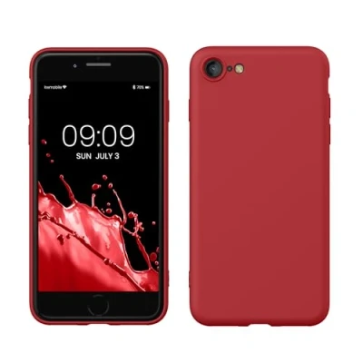 Abbildung von kwmobile Hülle kompatibel mit Apple iPhone SE (2022) / (2020) 8 7 gummierte TPU Silikon Handyhülle Schutzhülle für kabelloses Laden Case in Klassisch Rot