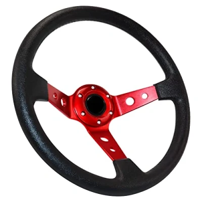 Abbildung von Acclcors Universal Rennlenkrad,Drifting Lenkrad, Gaming Lenkrad 13.6&quot; 6 Schrauben Grip Vinyl Leder Deep Dish mit Horn Taste für Rennen/Rallye/Motorsport/Autofahren (Rot)