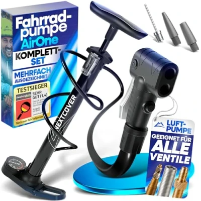 Abbildung von NEXTCOVER® Fahrradpumpe Alle Ventile mit [Airflow Technologie] I Pumpe für Autoventil, Presta Ventil &amp; Dunlopventil Standluftpumpe Fahrrad Manometer Luftpumpe [AirOne]