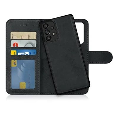Abbildung von MyGadget Flip Case für Samsung Galaxy A53 5G [ abnehmbare Magnet Hülle ] Handyhülle aus Kunstleder Klapphülle mit Kartenfach Schutzhülle in Grau Schwarz