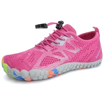 Abbildung von IceUnicorn Barfußschuhe Kinder Badeschuhe Junge Mädchen Barfussschuhe Aquaschuhe Atmungsaktiv Traillaufschuhe (Rosenrot,25EU)