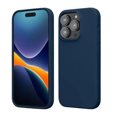 Abbildung von kwmobile Hülle für das iPhone 15 Pro Silikon Handy Case stoßfeste Handyhülle mit weicher Oberfläche Marineblau