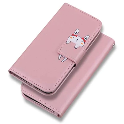 Abbildung von Bartern Handyhülle für iPhone 7/iPhone 8,iPhone SE 2020 Hülle,Karikatur Hase PU Leder Klappbar Wallet Schutzhülle Tasche Klapphülle mit Magnetisch Kartenfach Standfunktion,Rosa