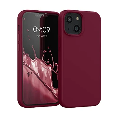 Abbildung von kwmobile Hülle kompatibel mit Apple iPhone 13 Mini Silikon Handy Case Handyhülle weiche Oberfläche kabelloses Laden Rhabarber Rot