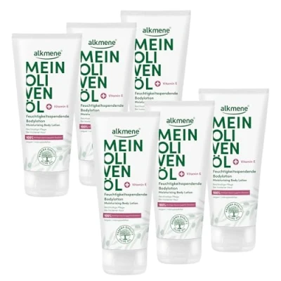 Abbildung von alkmene 6x Bodylotion trockene Haut 200 ml 100% bestätigen Spannungsgefühl Reduktion Body Lotion Damen &amp; Herren mit Olivenöl Feuchtigkeitslotion vegan Körperlotion für sehr
