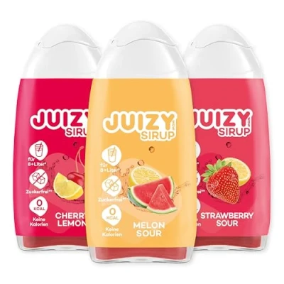 Abbildung von JUIZY WOW Sirup Zuckerfrei 3 x 65ml Sour Mixed Bis 36L Natürlicher Getränkesirup Zero Kalorien Vegan 3er Bundle Strawberry Sour, Melon Cherry Lemon More Juice Less Calories